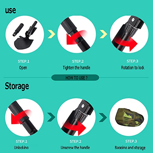 Folding Shovel with Carry Pouch Multitool Outdoor Folding Shovel