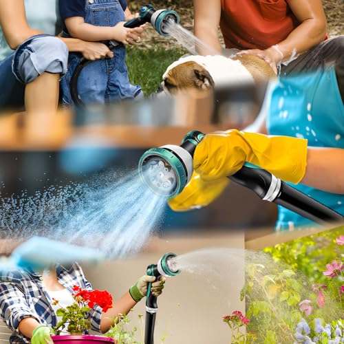 Non-Expandable Garden Hose 25feet, with 10 Function Hose Nozzle, Tough & Flexible, Lightweight, Crush Resistant Fittings, Kink & Tangle Free, Rust Proof - size: 25FT