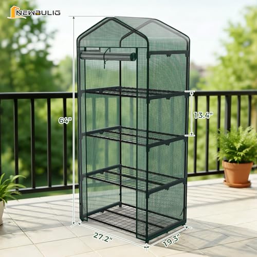 NEWBULIG 27"x19"x63" Mini Greenhouse, with Durable Zipper Door 4 Tier