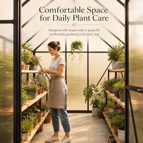 HOOYEAH Greenhouse Kits for Outdoors, 6x10 FT Walk-in Plant Green House with Locking Door & Roof Vent, Heavy Duty Aluminum Frame Winter Greenhouse for Backyard Gardening - size: 6 x 10 FT