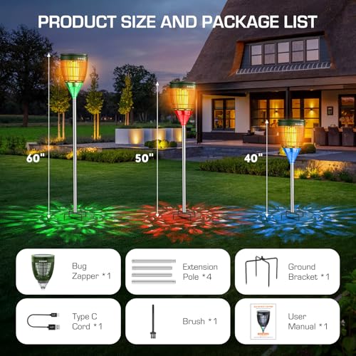 Solar Bug Zapper Outdoor, Mosquito Zapper with Flame & Projector Light - color: Olive