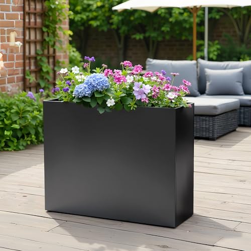 VGMiu Rectangular Planter Boxes Metal Planters Black 38.2''Lx13''Wx30''H