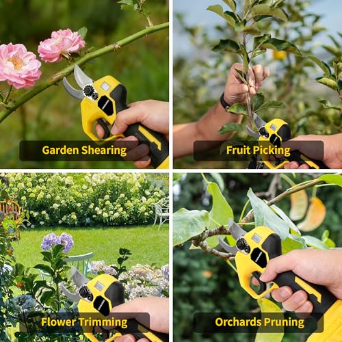 Pruning Shears Compatible with Dewalt 20V Battery,LCD Display SK5 Blades - color: Yellow