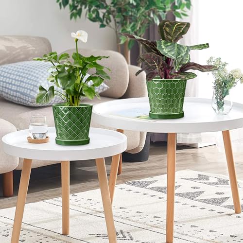 BUYMAX 6 Inch Plant Pot Ceramic Flower Pots Set of 2 with Drainage Hole - color: Patina