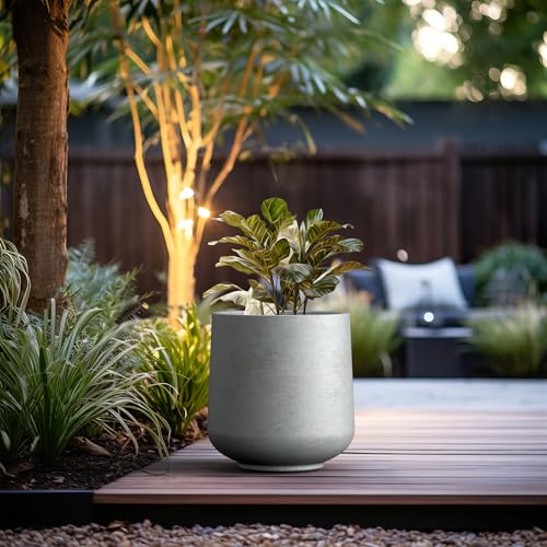 Kante 17.3" Tall Large Round Concrete Planter, Curved Floor Pot, Pale Gray - color: Gray Concrete, size: 15.3" D