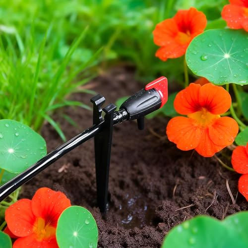 100 Pieces Drip Irrigation Support Stakes for 1/4 Inch Drip Tubing, 1/4" Tubing Hold Stakes Tool for Irrigation System Hose & Emitter Support for Vegetable Flower Beds Lawn Supplies - size: 1/4" Drip Stakes