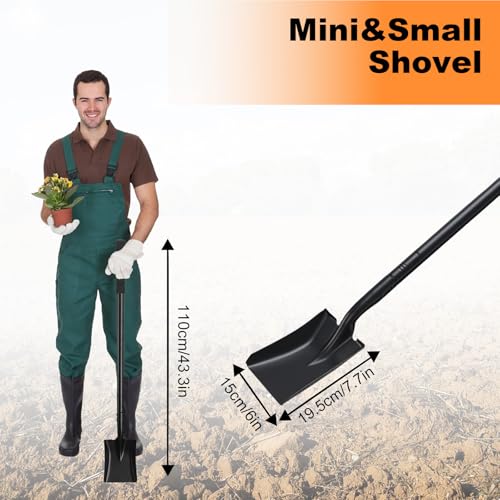 Small Square Shovel 43.3Inches Small Shovel with Metal Handle Garden Tool for Camping Farming Gardening Digging, Black - color: Black