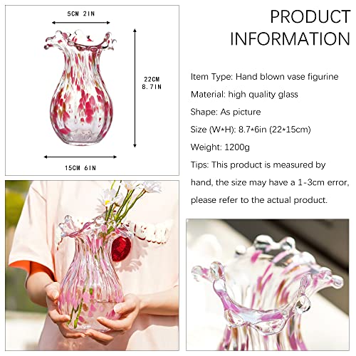 QFkris Hand Blown Glass Vase, Modern Art Flower Vase with Pink Petal Decor - color: Pink Bubble