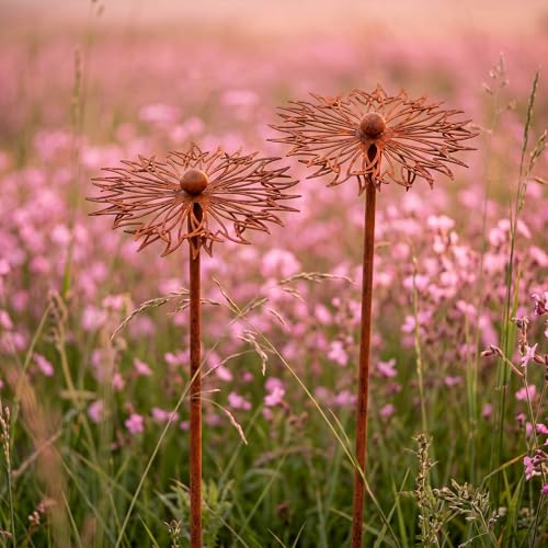 Hicarer 2 Pcs Rusty Metal Flower Garden Stakes Wildflower Yard Decor