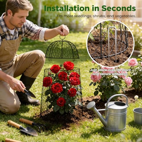 12 Pack XL Metal Garden Cloches for Plants, 17" Tall Chicken Wire Cloches