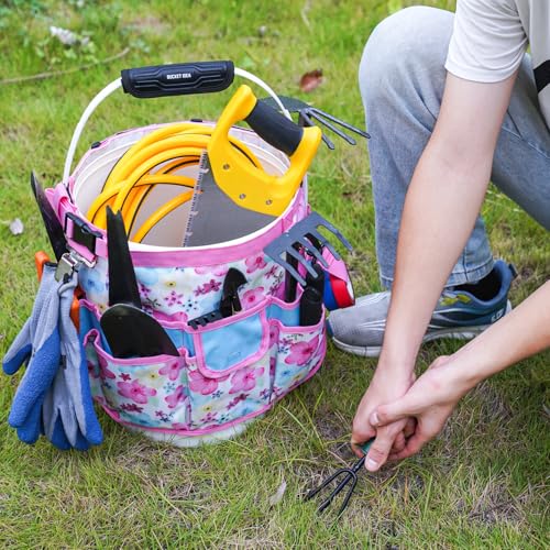 MELOTOUGH Bucket Caddy Organizer Bucket Tool Organizer for Garden Tools Fit 3.5 to 5 Gallon Bucket (Pink Flower) - color: Pink Flower
