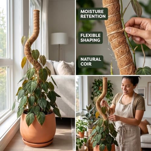 2-Pack Stackable Bendable Moss Pole, Rust-Free Aluminum Core for Monstera