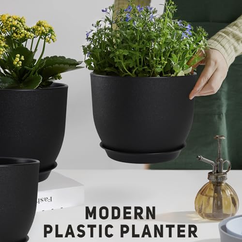 YNNICO Plant Pots 10/9/8/7.5/7 inch with Multi Mesh Drainage Holes - color: Black, size: 10/9/8/7.5/7 inch