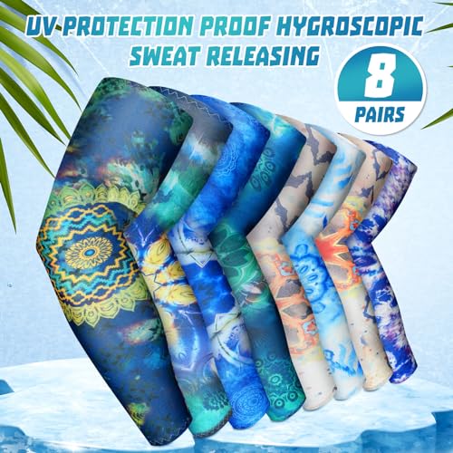 Mepase 8 Pairs Gardening Sleeves Mandalas UV Arm Sleeves for Women Men