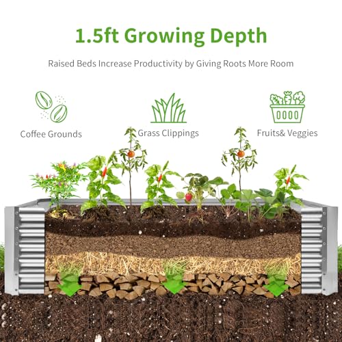 Land Guard Metal Raised Garden Bed for Gardening, 8x4x1.5ft Galvanized Raised Garden Bed, Planter Boxes Outdoor for Vegetables, Fruits and Flowers (Silver) - size: 8x4x1.5ft