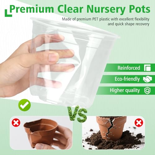 8 Inch Large Clear Nursery Pots with Drainage, 10 Pack Plastic Pots for Plants, Ideal Seedling Pots and Plant Pots for Vegetables, Orchids, Aloe, Indoor Outdoor Use (8 inch-10 Pack) - size: 8 inch