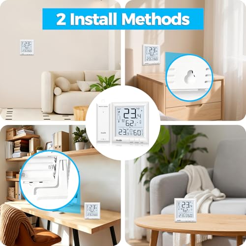 Indoor Outdoor Thermometer Wireless Weather Station (White) | Temperature Humidity Monitor Inside Outside Room Remote Digital Thermometers with 330ft Range Sensor Backlight Display