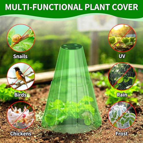 Garden Cloches for Plants, 40 Pack Garden Cloche with Rotary Vent, Reusable Bell Plant Covers with 40Pcs Ground Stakes, Plant Cloche Protectors from Animals Snails Birds Chickens, 7.9" H X 6.7" D - color: Green-40pc