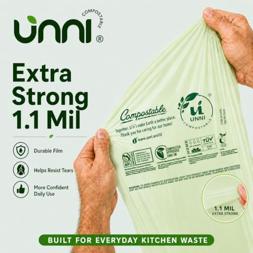 UNNI 30-33 Gallon Compostable Bags, 40 Count, 124 L, Extra Thick 1.1 Mil - size: 40 Count (Pack of 1), style: 33 Gallon