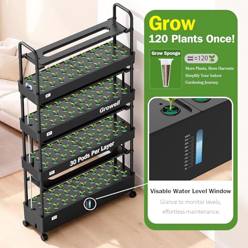 Growell 120 Pods Large Hydroponics Growing System Kit, Indoor Hreb Garden - color: Black, size: 36" - 4 Tier (120 Pods)