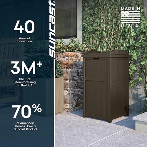 Suncast 33 Gal, Resin Hideaway Garbage Can with Secure Lid, Java Brown