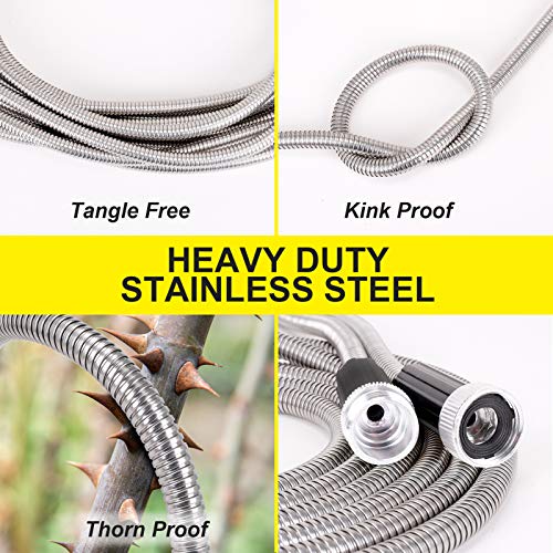Stainless Steel Garden Hose 75 ft - Metal Water Hose with 2 Nozzles, Lightweight, Tangle Free & Kink Free, Heavy Duty, High Pressure, Flexible, Dog Proof - size: 75FT