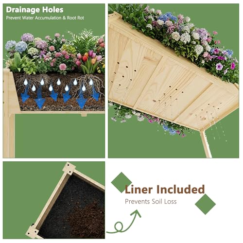 Raised Garden Bed with Legs, 48x24x30in Tall Wooden Elevated Planter Box with Liner for Flowers Vegetables Herbs, Outdoor Reinforced Large Raised Bed for Balcony/Patio/Backyard - size: 48x24x30in