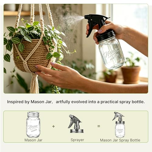 Glass Plant Mister Bottle, 16 oz Mason Jar Sprayer, Clear - color: Clear