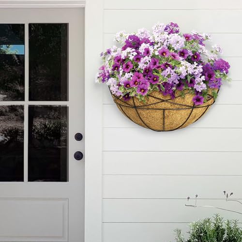 4 Pack 14 Inch Window Boxes Planters Railing Planter Box with Coco Liners Deck Railing Planter Boxes Balcony Hanging Flower Box Wall Mounted Half Round for Outdoor Plants Garden Decor - size: 14 Inch