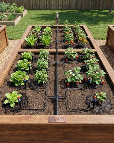 MYMULIKE 75FT Drip Irrigation System, Adjustable Drip Emitters, Upgraded Drip Irrigation Kit Automatic Irrigation Kit Garden Watering System for Flower Bed, Raised Beds, Lawn, Greenhouses