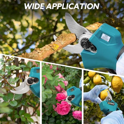 Electric Pruning Shears Cordless for Gardening - 1.2" Cutting Diameter Battery Powered Pruner with LCD Display & 2 Rechargeable Batteries, Brushless Power Pruner Heavy Duty for Tree Branch - style: Blue-30mm
