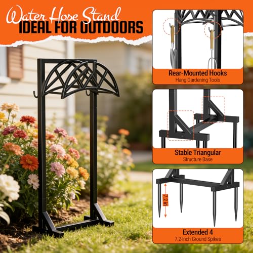 Garden Hose Reel, Heavy Duty Water Hose Holder for Outside - color: Black