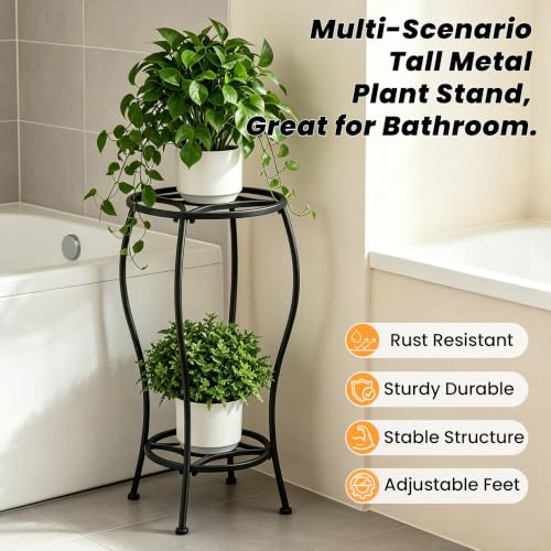 TOSKING 2-Tier Tall Metal Plant Stand, Indoor Outdoor, 28.7-Inch, Black - color: Black-2Tier-28''