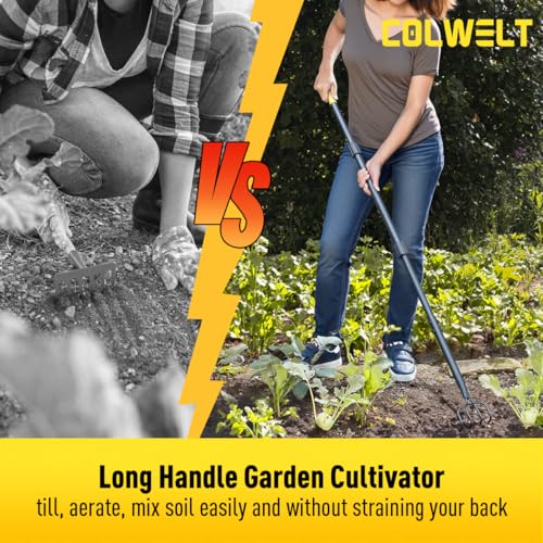 Colwelt 4 Tine Cultivator Rake 59'', 4 Prong Claw Garden Rake Long Handle