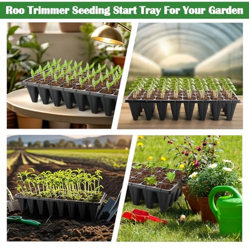 RooTrimmer 10 Pack 32 Cell Seed Starter Trays - Extra Deep 4.33" Plastic Nursery Trays, 20" x 10",Fits Standard 1020 Flats - color: Black, size: 32 cells-10p