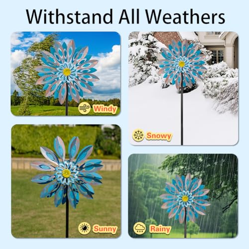 Viveta Wind Spinners,Large Outdoor Wind Sculpture, Metal Windmill - color: H-blue