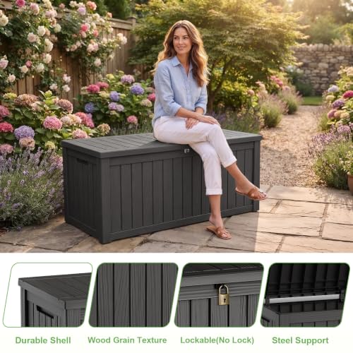 PatioZen 200 Gallon Deck Box Lockable Waterproof UV Resistant Black - color: Black, size: 200 Gallon