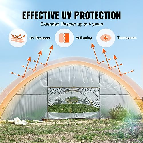VEVOR Plastic Sheeting 25 x 25 ft Polyethylene 4 Year UV Resistant 6 Mil Thickness Clear Greenhouse Film - size: 25 x 25 ft