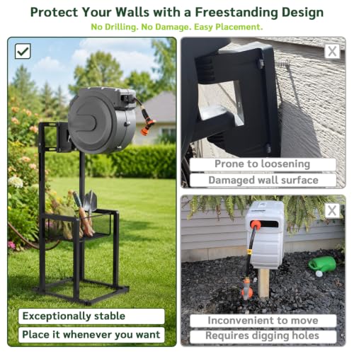 Retractable Hose Reel Stand/Mounting Post, Fits All Wall-Mounted Reels