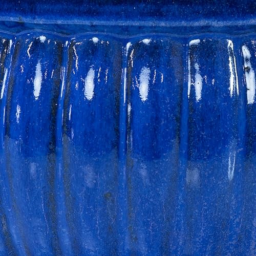 Sunnydaze 14.5" Round Ribbed Ceramic Planter Bowl, Imperial Blue
