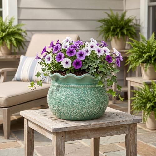 Ceramic Planter 12 Inch, Ceramic Plant Pot, Crack Lake Green - color: Crack Lake Green, size: 12 Inch