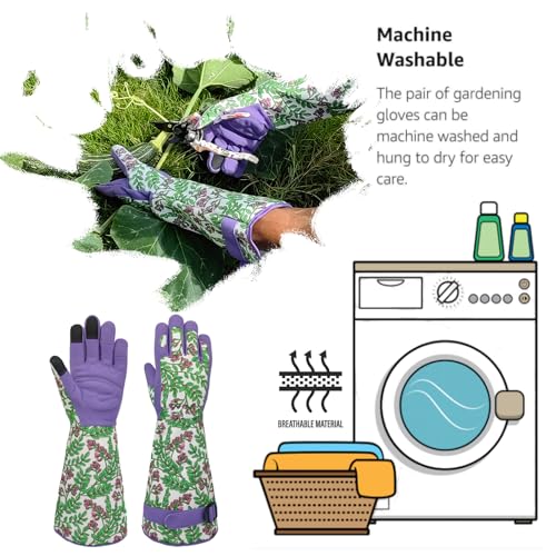 Thornproof Rose&Cactus Gardening Gloves,Gauntlet Garden Glove,Gifts - color: Purple Flower, size: Small