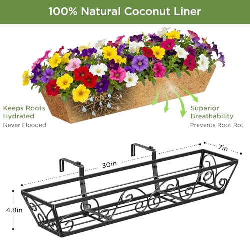 Y&M 6Pcs 30 Inch Large Window Box Railing Planter with Coco Liner, Outdoor Window Flower Boxes Over The Railing Planter Boxes Deck Fence Porch Patio Planter-Butterfly - size: Butterfly 30in 6p