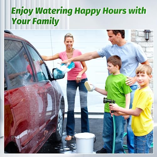 AUTOMAN Garden Hose Nozzle, Water Sprayer Nozzle with 7 Adjustable Watering Patterns,Slip Resistant Nozzle for Plants,Lawn,Washing Cars,Window Cleaning,Showering Pets & Outdoor Fun. - color: Green