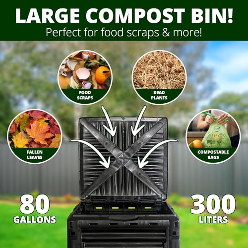 Simply Bio Garden Compost Bin from BPA-Free Material - 80 Gallon (300 L) Large Outdoor Compost Bin, Easy Assembly, Lightweight, Fast Soil Creation, Black - size: 80-Gallon