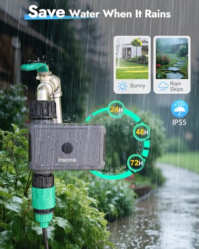 Insoma WiFi Sprinkler Timer, Water Timer for Garden, Smart Hose Timers with Hub Support 2.4GHz WiFi & Bluetooth, Rain Delay & Manual Watering, App/Voice Control Work with Alexa & Google Assistant - size: 1 Zone-WiFi