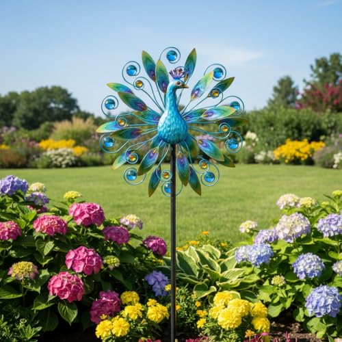58" Peacock Wind Spinner,Metal Double Wind Sculpture - color: A-1-peacock