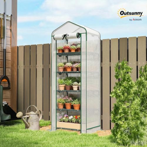 Outsunny 5 Tier Mini Greenhouse w/ Screen Roof 27.6" x 19.7" x 75.6" White - color: White, size: 5 Tier