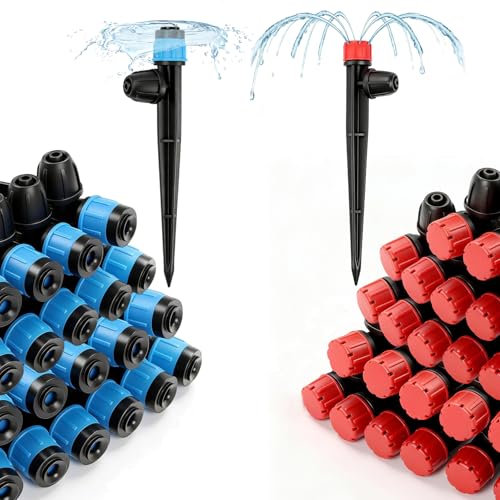 50pcs Drip Emitters with Stake for 1/4" Irrigation Tubing, Adjustable 360 Degree Water Flow Irrigation Vortex Sprayers & Stream Emitters On 5" Stake Garden Irrigation Dripper System - color: Drip Emitters-50P