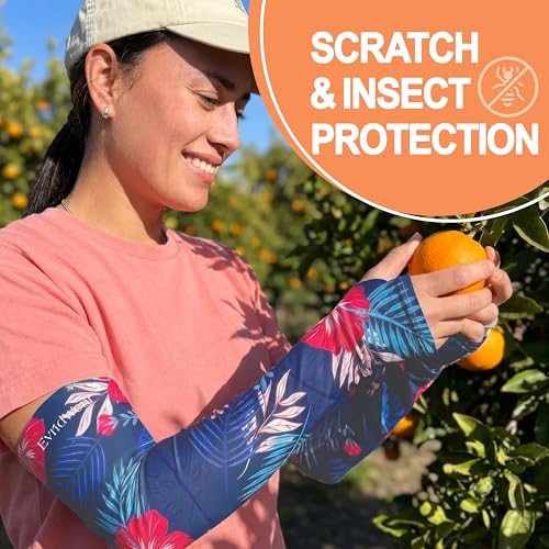 Evridwear Gardening Sleeves,UV Protection Cooling Arm Sleeve Women Men - color: Navy Tropical, size: Small-Medium